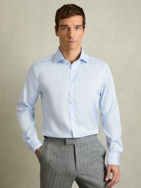 Reiss Soft Blue Bishopsgate Cotton-Tencel Stretch Shirt