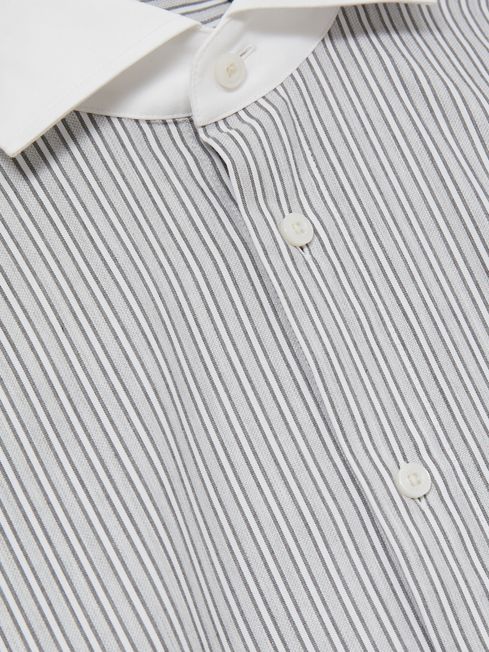 Cotton-Lyocell Stripe Shirt in Contrast Stripe Grey