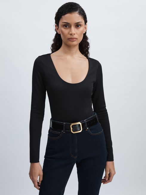 Good American Black Good American Scuba Scoop-Neck Bodysuit