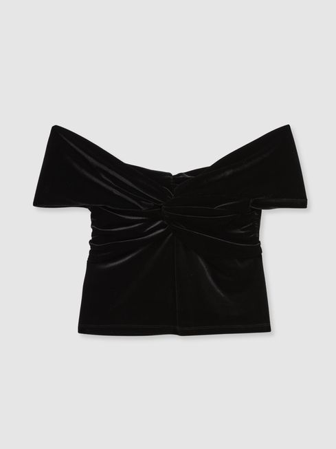Off Shoulder Velvet Top in Black REISS Germany