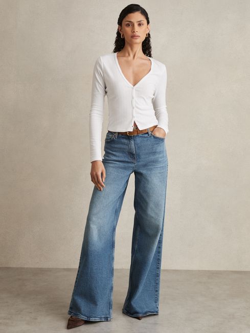 Good American White Pointelle Cardigan