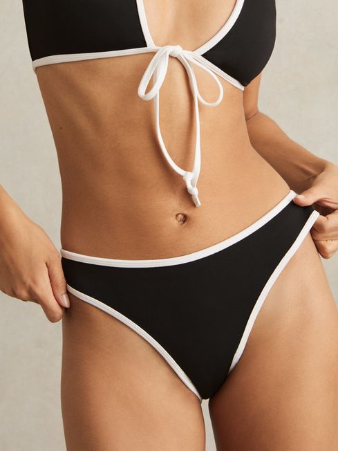 Good American Black Contrast-Trim Bikini Bottoms