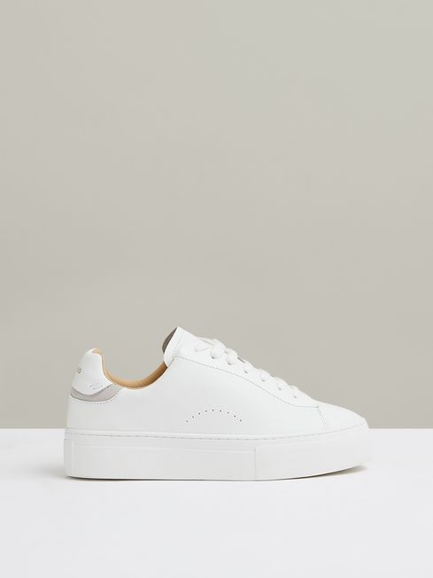 Reiss White Francesca Leather Low-Top Trainers