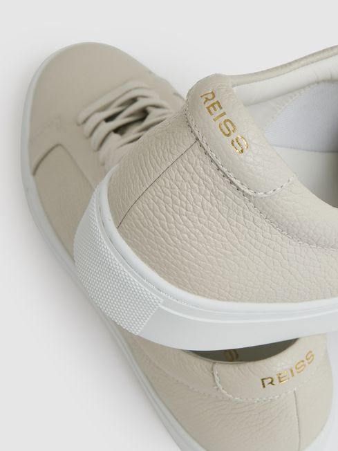 Reiss Off White Luca Tumbled-Leather Low-Top Trainers