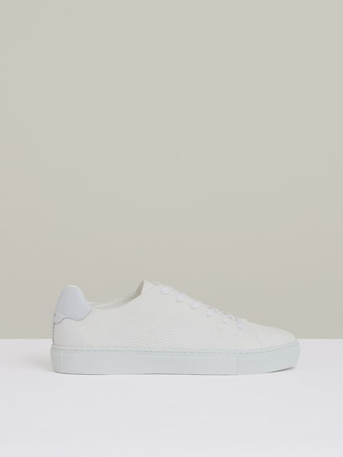 Reiss White Finley Knit Knitted Low Top Trainers