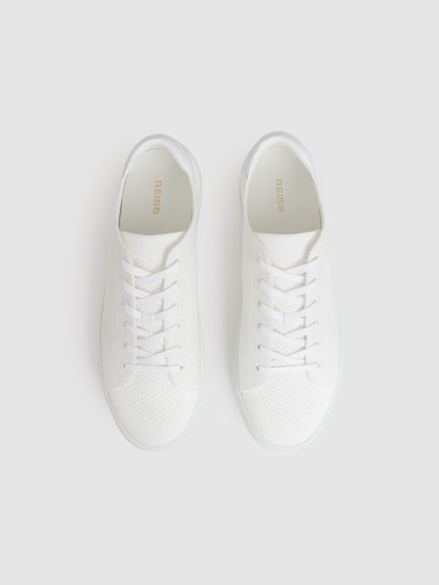 Reiss White Finley Knit Knitted Low-Top Trainers