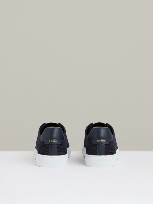 Reiss Navy Finley Knit Knitted Low-Top Trainers