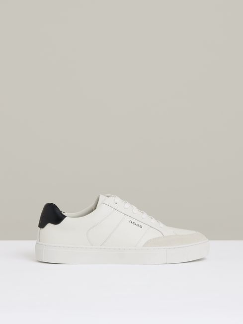 Reiss White Ashton Suede Toe Cap Leather Trainers