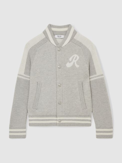 Reiss Grey/White Yates 3-9 yrs Logo-Intarsia Bomber Jacket