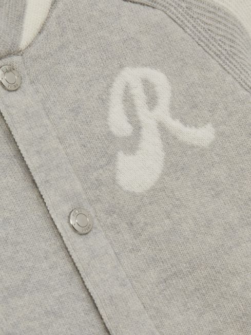 Reiss Grey/White Yates 3-9 yrs Logo-Intarsia Bomber Jacket