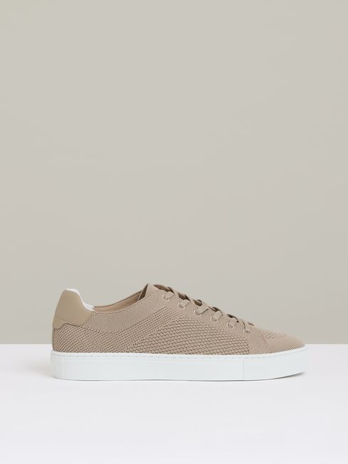 Reiss Light Khaki Finley Knit Knitted Low Top Trainers