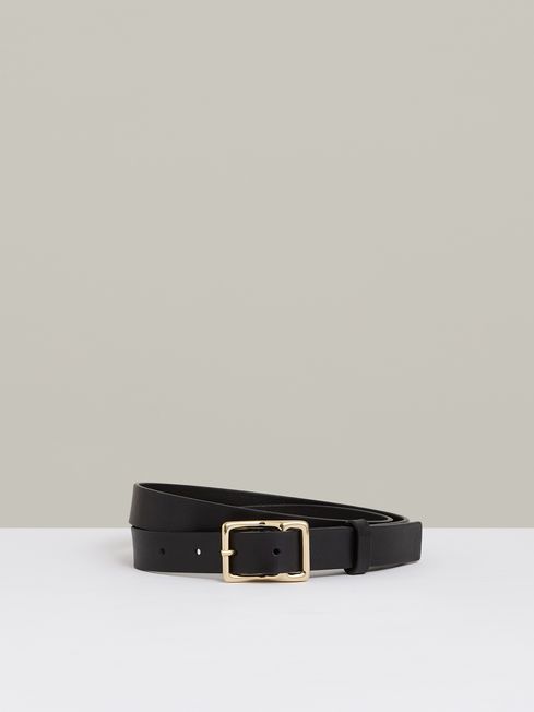Reiss Black Mateo Leather Angled-Buckle Belt