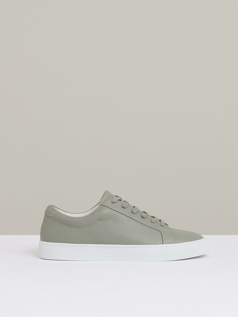 Reiss Mint Green Luca Tumbled Tumbled Leather Trainers