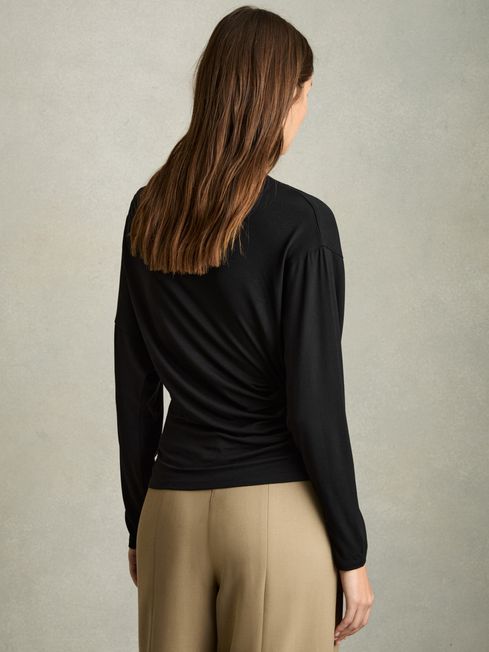 Reiss Black Daisy Draped Jersey Long-Sleeve Top