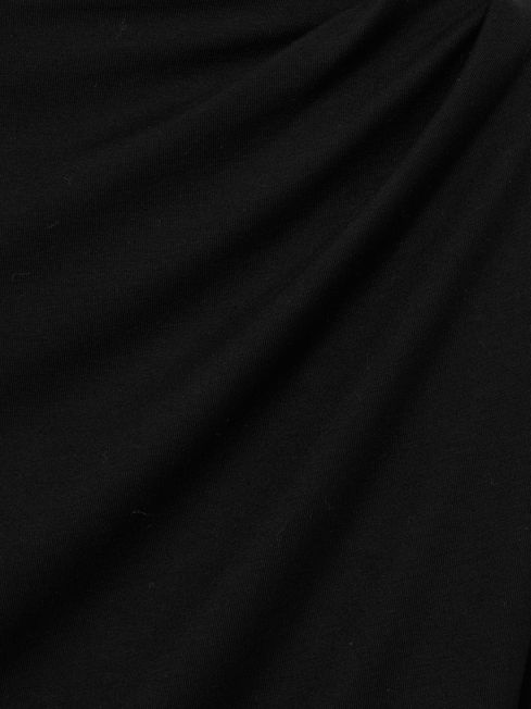 Reiss Black Daisy Draped Jersey Long-Sleeve Top