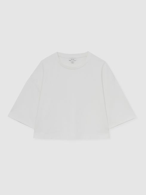 Reiss White Alex Stretch-Cotton Cropped T-Shirt
