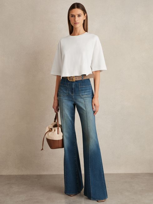 Reiss White Alex Stretch-Cotton Cropped T-Shirt