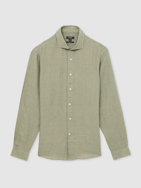 Reiss Thyme Green Ruban Linen Button-Through Shirt