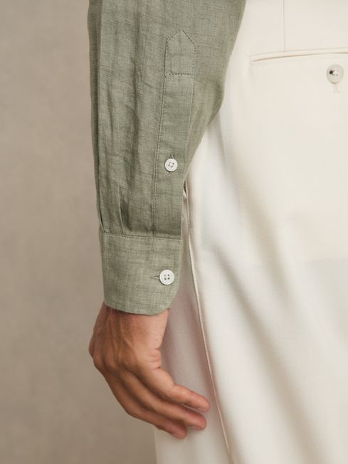 Reiss Thyme Green Ruban Linen Button-Through Shirt