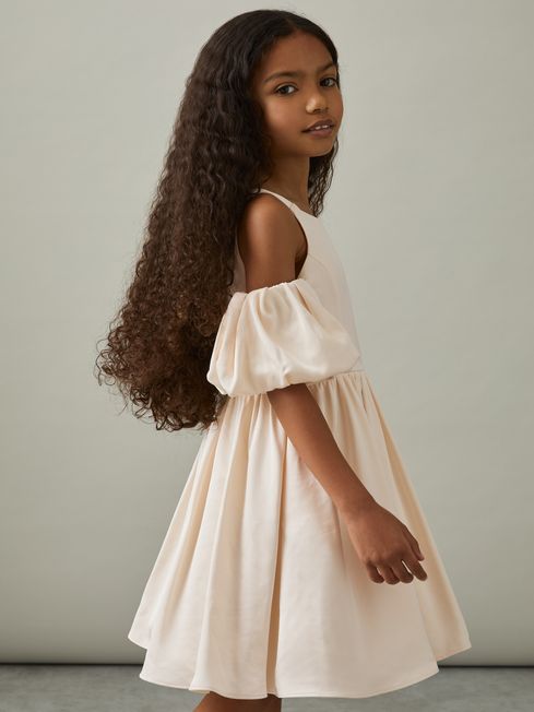Reiss Ivory Christelle 9-13 yrs Sateen Puff-Sleeve Bridesmaid Dress