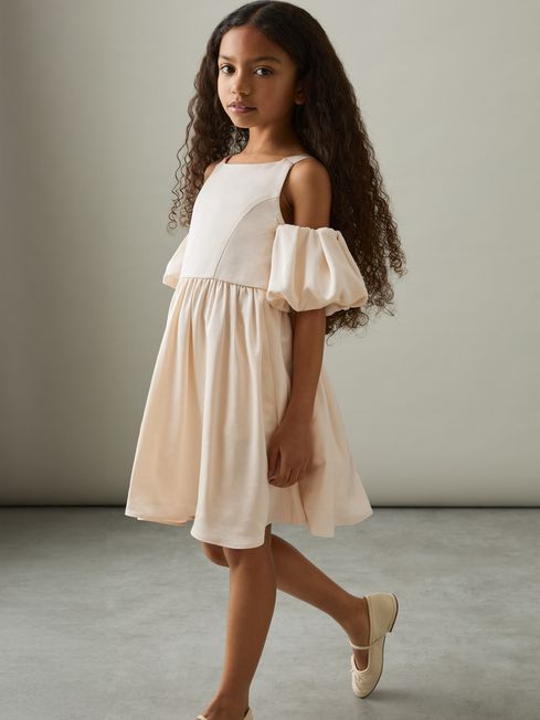 Reiss Ivory Christelle 9-13 yrs Sateen Puff-Sleeve Bridesmaid Dress