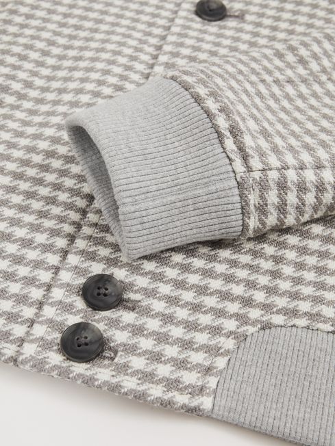 Reiss Soft Grey/White Benny Dogtooth-Check Blouson Jacket