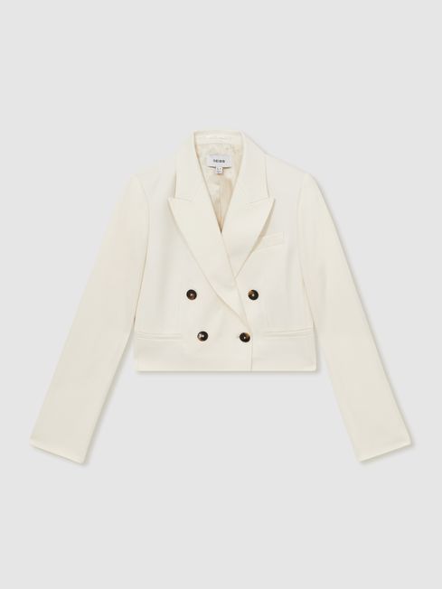 Reiss Cream Millie Double-Breasted Cropped Blazer