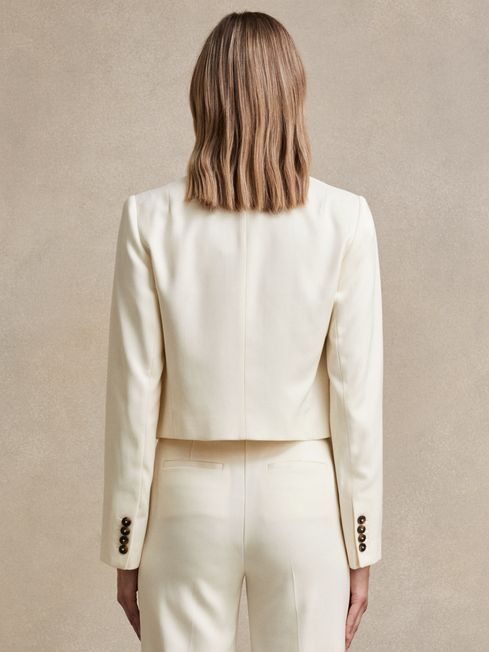 Reiss Cream Millie Double-Breasted Cropped Blazer