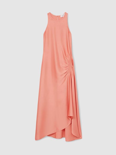 Reiss Coral Anessa Satin Shirred Midi Dress