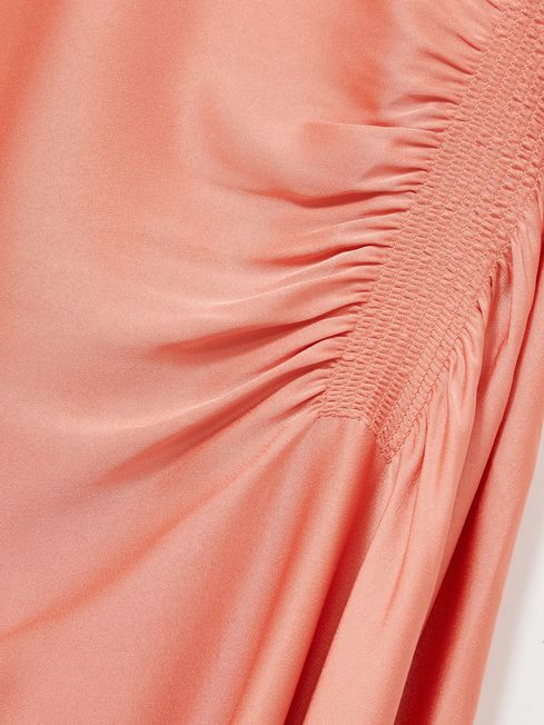 Reiss Coral Anessa Satin Shirred Midi Dress