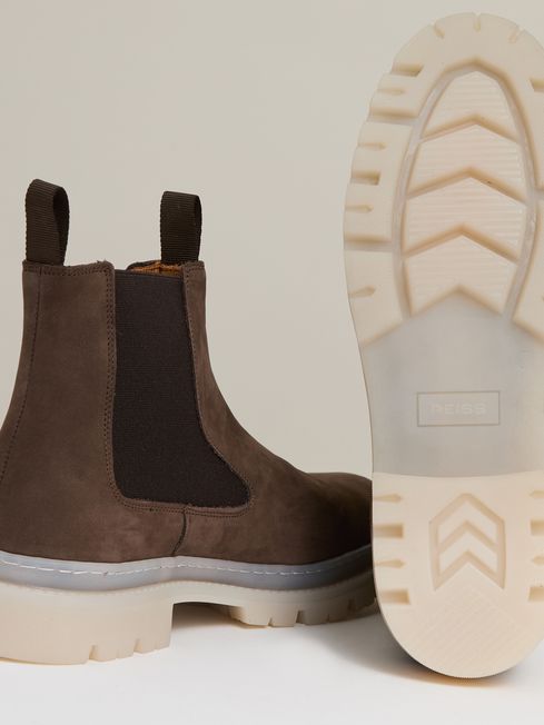 Reiss Brown Garry Suede Contrast Sole Chelsea Boots