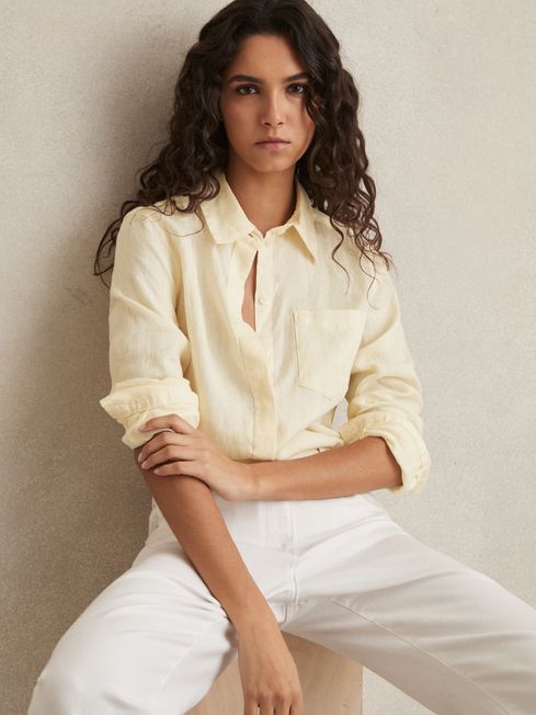 Reiss Pale Yellow Belle Linen Button-Through Shirt