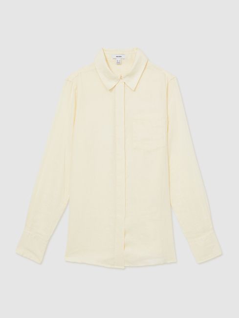 Reiss Pale Yellow Belle Linen Button-Through Shirt