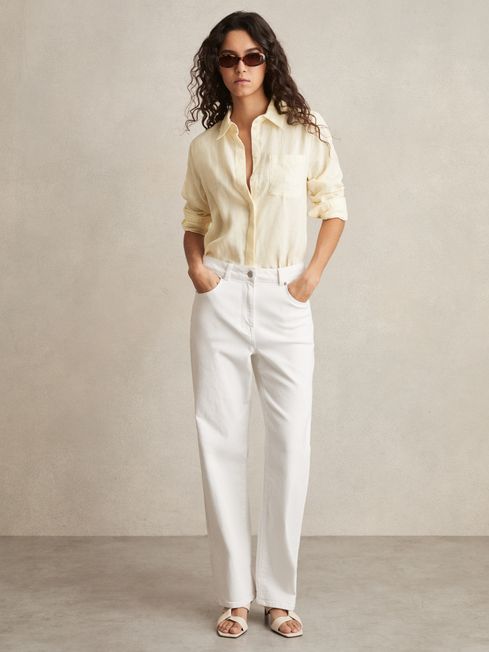 Reiss Pale Yellow Belle Linen Button-Through Shirt