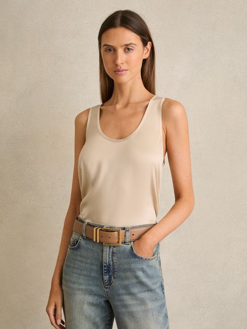 Reiss Neutral Ruby Silk-Front Cami Top