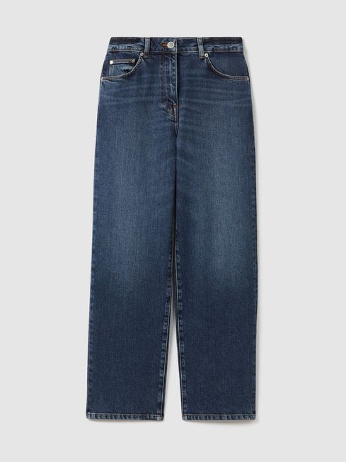 Reiss Mid Blue Selin Mid Rise Straight Leg Jeans