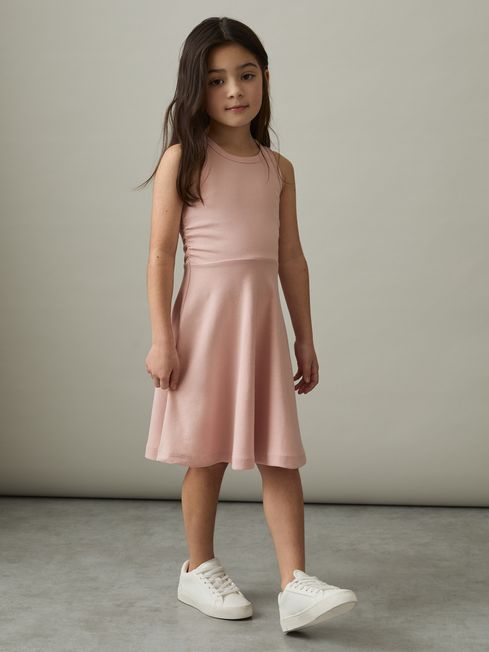 Reiss Pink Eliza Jersey Ruched Skater Dress