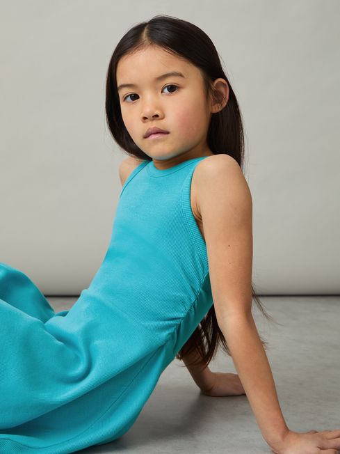 Reiss Teal Eliza Jersey Ruched Skater Dress