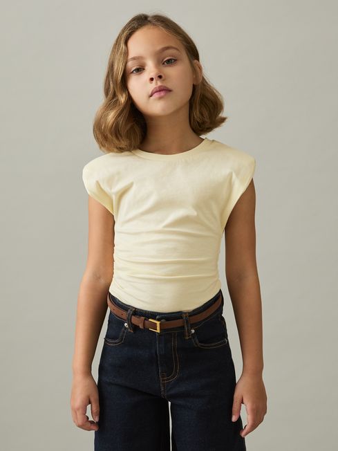 Reiss Lemon Sadie 4-9 yrs Cotton Jersey Cap Sleeve Ruched Top