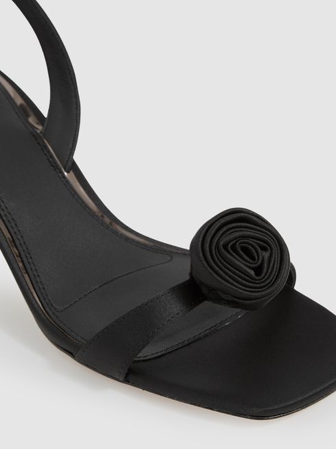 Paige Satin Rosette Sandals in Black