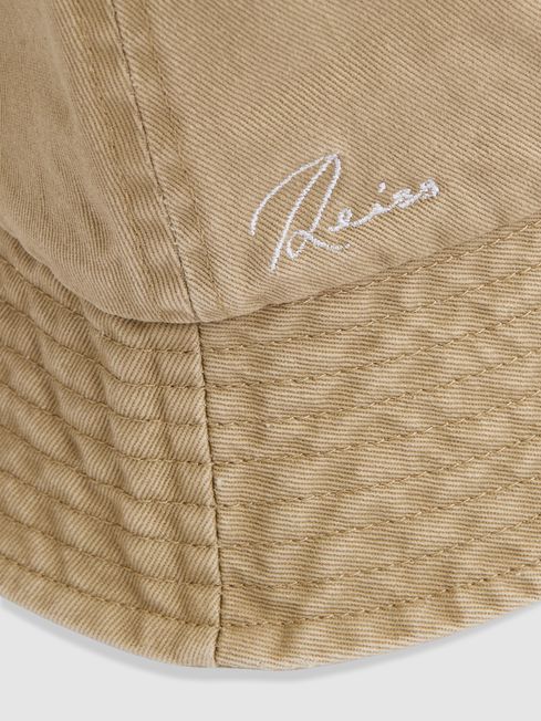 Reiss Camel Cyrus Cotton Logo-Embroidered Bucket Hat