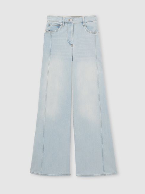 Reiss Light Blue Heather Petite Stretch-Cotton Wide-Leg Jeans