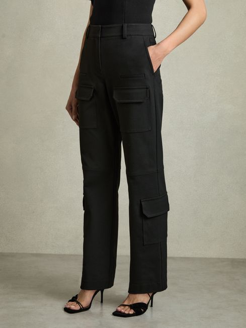 Reiss Black Camilla Wide-Leg Combat Trousers