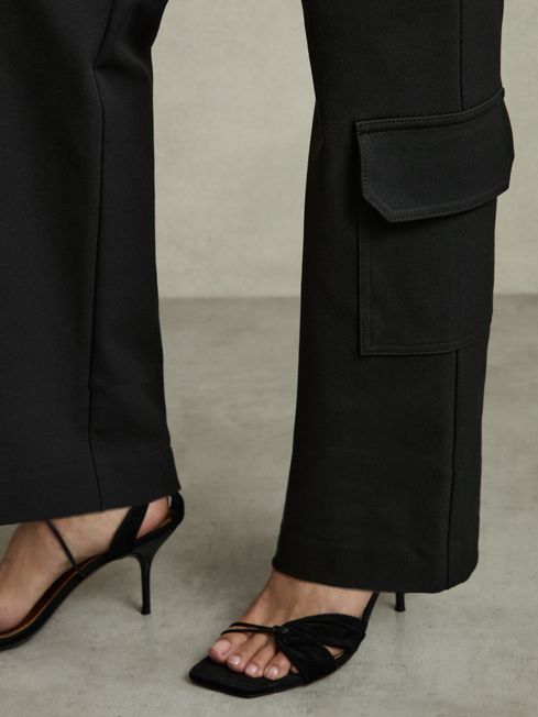 Reiss Black Camilla Wide-Leg Combat Trousers