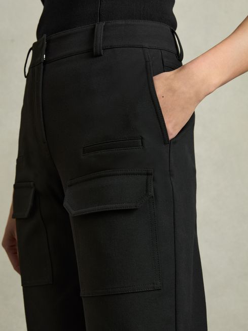 Reiss Black Camilla Wide-Leg Combat Trousers