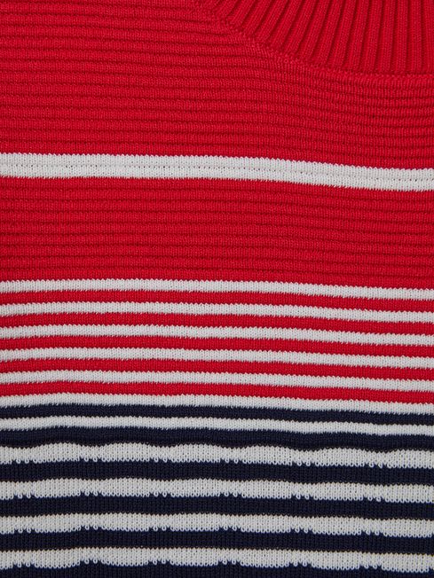 Reiss Red Remi Senior Knitted Striped Skater Dress