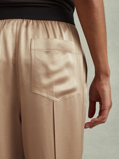 Reiss Champagne Elea Satin Elasticated Tapered Trousers