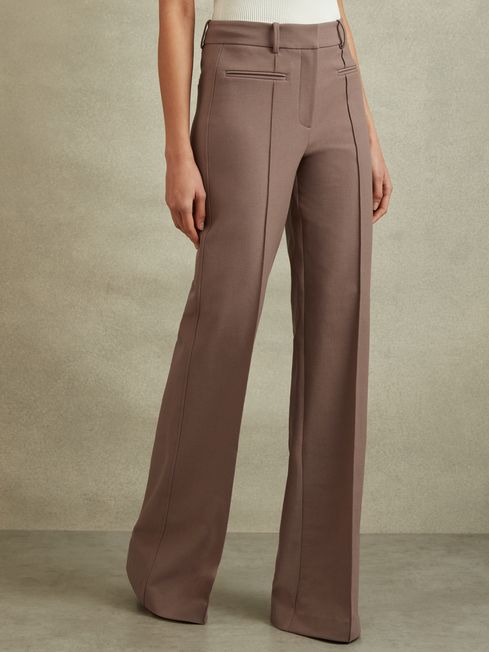 Reiss Mink Neutral Claude Petite High Rise Flared Trousers