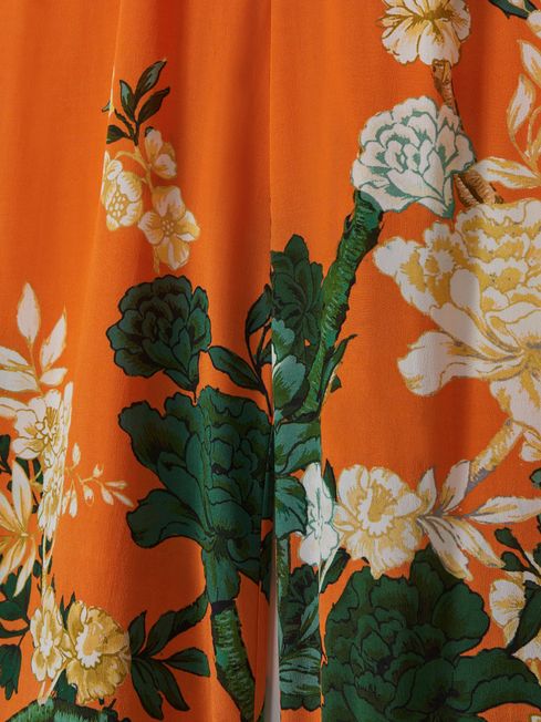Raishma Silk Printed Wide-Leg Trousers in Orange