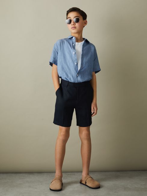 Reiss Sky Blue Holiday Short-Sleeve Shirt